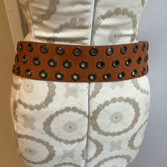 Vintage Genuine Leather Brass Buckle Multiple Grommets Suede Adjustable Belt - Picture 7 of 12